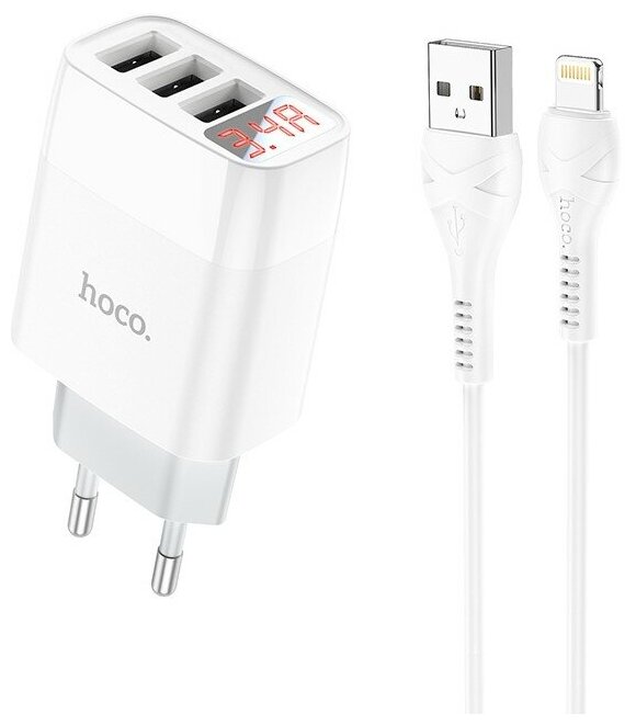 СЗУ, 3 USB 3.4A (C93A), HOCO, Lightning, белый