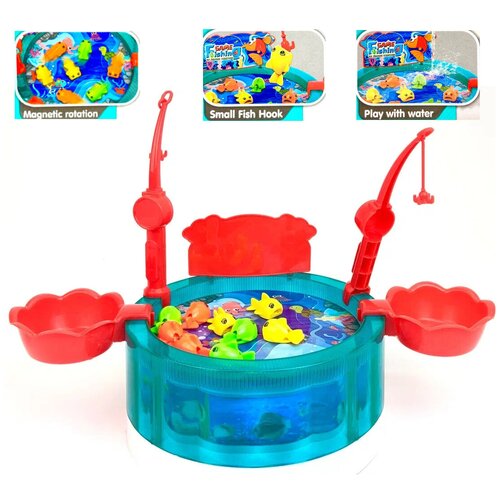 фото Игровой набор для ванной рыбалка 7718b fishing plate, бассейн для рыбок, 2 удочки, 9 рыбок на магнитах, яркая подсветка, звуковые эффекты, игрушка для купания, 33х24х18 см li jia de toys