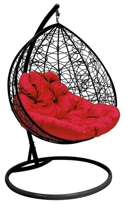 Подвесное кресло для двоих черное с красной подушкой - фотография № 1