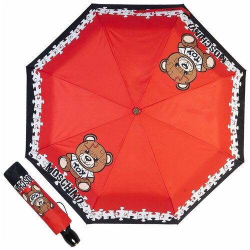зонт складной moschino 8351 superminit bear back and front peacock Мини-зонт MOSCHINO, красный, черный