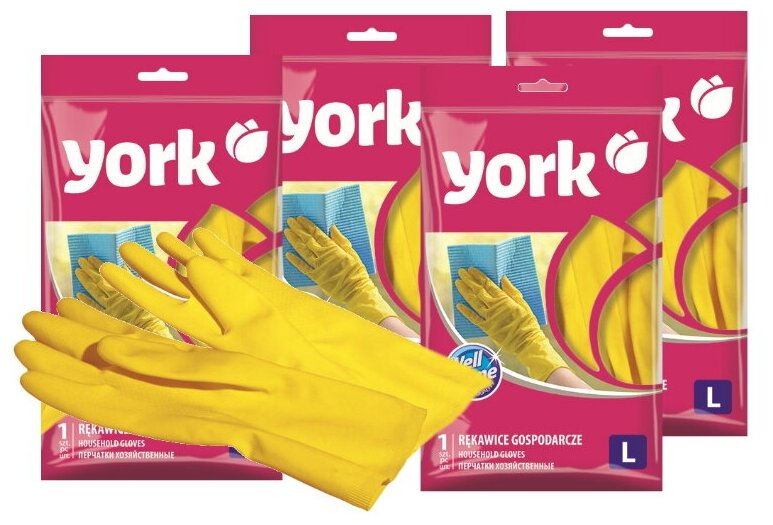 фото YORK Перчатки резиновые (L) (4 упаковки в наборе)