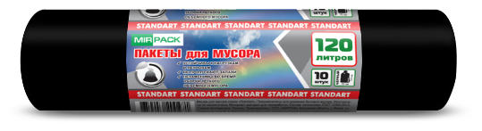 Мешки для мусора MIRPACK Standart 120 л, 10 шт, черный