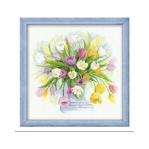 фото Набор для вышивания riolis premium 100/008 акварельные тюльпаны 30 х 30 см 1 шт. риолис