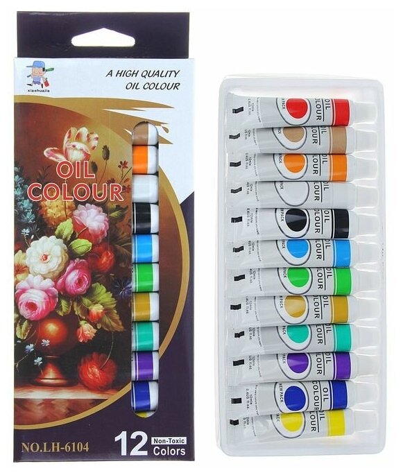 Краски масляные 12 цветов в пластиковой тубе 12 мл в картонной коробке