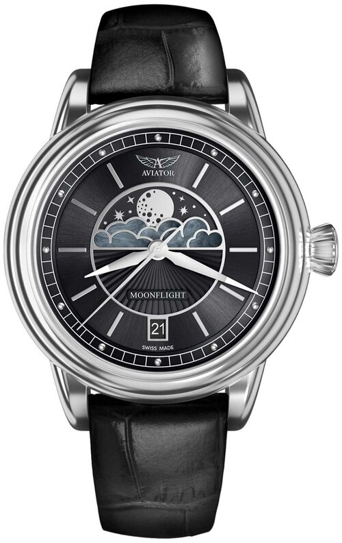 Наручные часы Aviator Douglas MoonFlight V.1.33.0.252.4, черный, серебряный