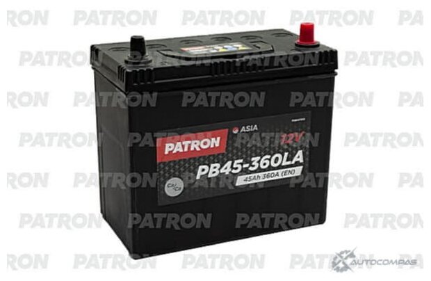 АКБ PATRON ASIA 12V 45AH 360A (L+) тонкие клеммы JIS T1 237x127x227mm 11,3kg