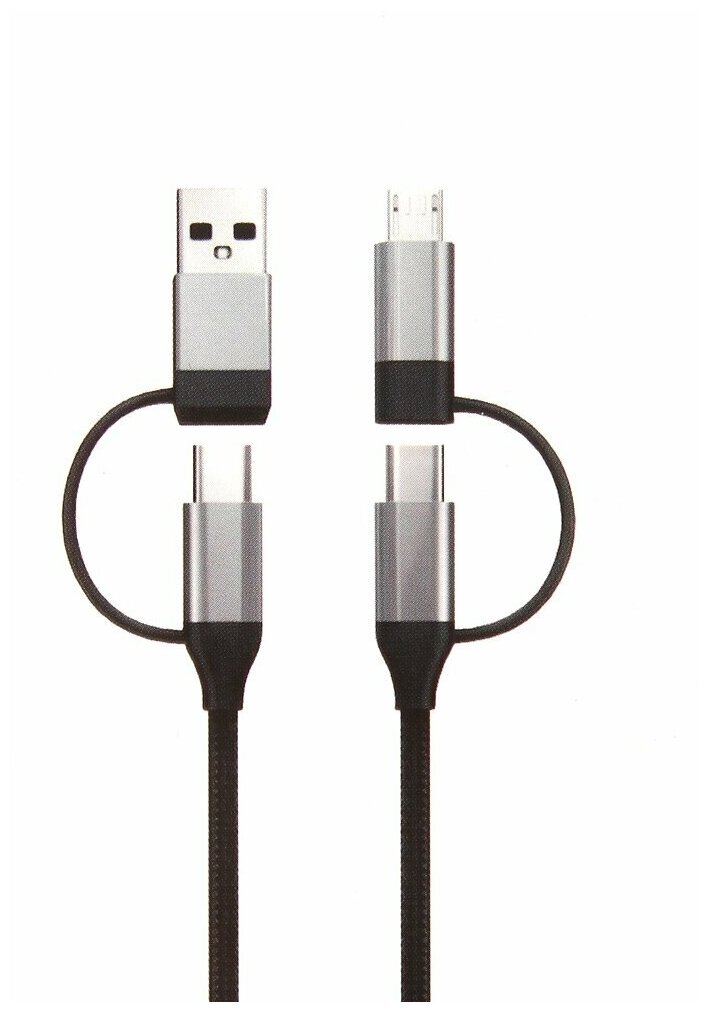 Кабель Red Line 4 в 1 (USB -Type-C Type-C-Type-C Micro-USB-Type-C Micro-USB-USB) черный