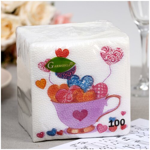 Салфетки бумажные «Гармония цвета. Сердечки», 100 шт.