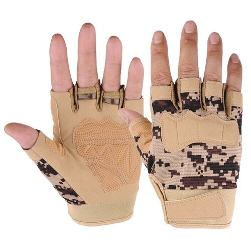 Тактические перчатки без пальцев с мягкой накладкой на костяшки камуфляж цифра бежевая (размер: m)