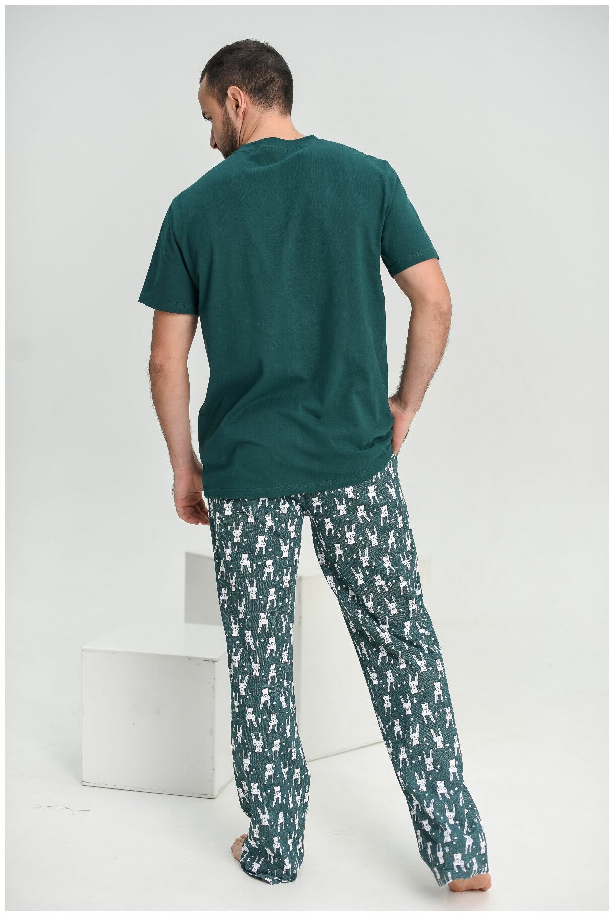 Мужская пижама Ушастик Темно-зеленый 56 Кулирка Оптима трикотаж - фотография № 6