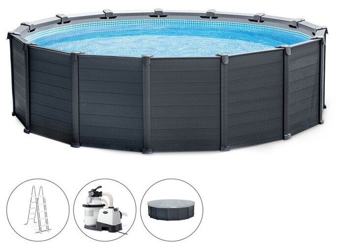 Каркасный бассейн Intex 478 х 124 см Graphite Gray Panel Pool + песочный фильтрующий насос - фотография № 11