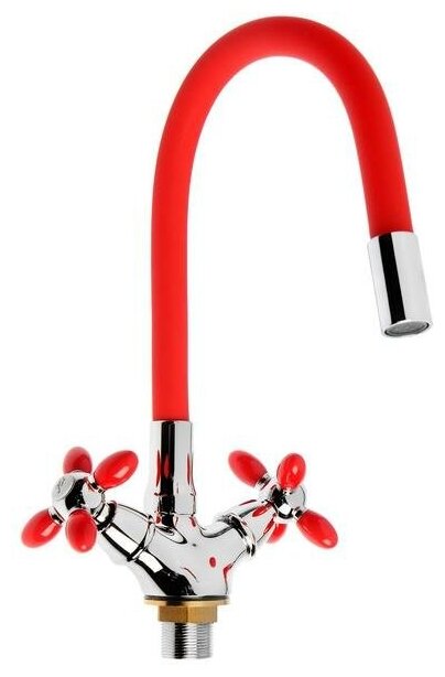 фото Смеситель для кухни Accoona A4882N-1, однорычажный, гибкий излив, красный