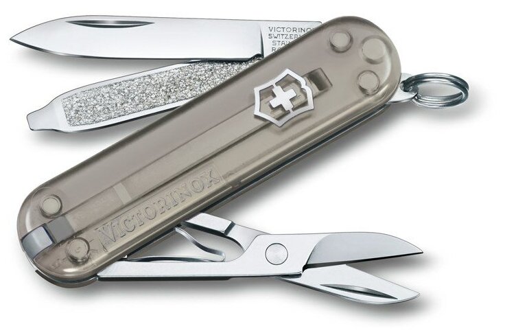 Нож-брелок VICTORINOX Classic SD Colors "Mystical Morning", 58 мм, 7 функций, полупрозрачный серый