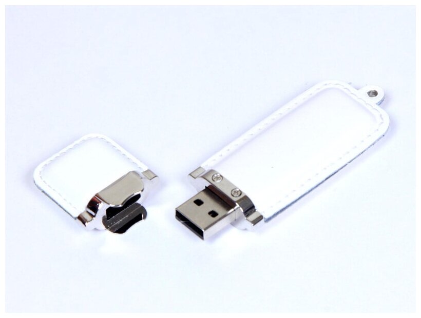Кожаная флешка классической прямоугольной формы (64 Гб / GB USB 2.0 Белый/White 215 Оригинальная флешка необычный подарок для учителя)