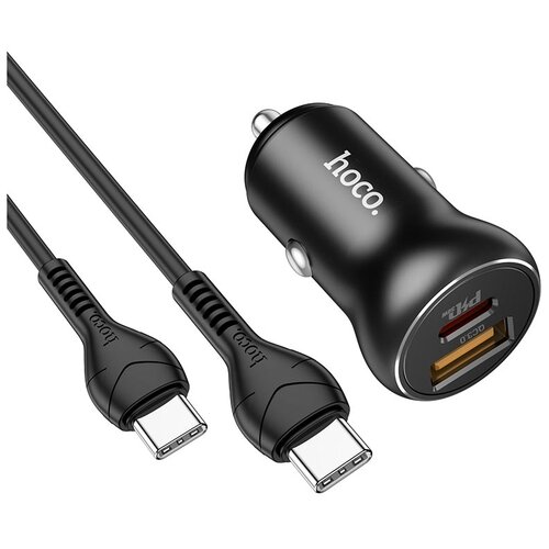 Автомобильное зарядное устройство Hoco NZ5 + кабель USB Type-C - USB Type-C, 30 Вт, черный автомобильное зарядное устройство кабель type c to type c borofone bz21 48w pd30w qc3 0 1м черное