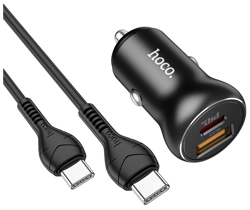 Автомобильное зарядное устройство Hoco NZ5 + кабель USB Type-C - USB Type-C 30 Вт