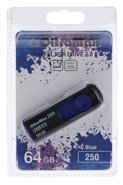 Флешка OltraMax 250, 64 Гб, USB2.0, чт до 15 Мб/с, зап до 8 Мб/с, синяя - фотография № 1