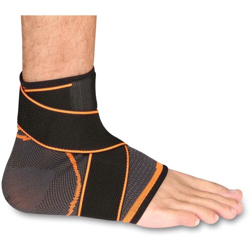 Суппорт голеностопа эластичный INDIGO с компрессионными лямками IN212 Черно-оранжевый M