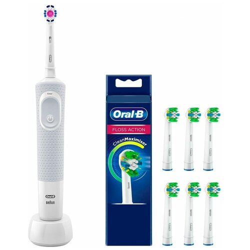 Электрическая зубная щетка Oral-B Vitality D1004131 White Насадки для зубной щетки ORAL-B FlossAction EB25RB-6 6шт 710800₽
