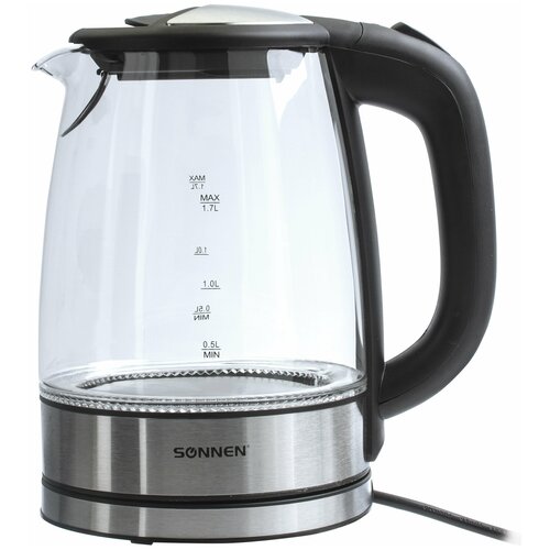 Чайник SONNEN KT-1788 17 л 2200 Вт закрытый нагревательный элемент стекло черный подсветка 454349 188700₽