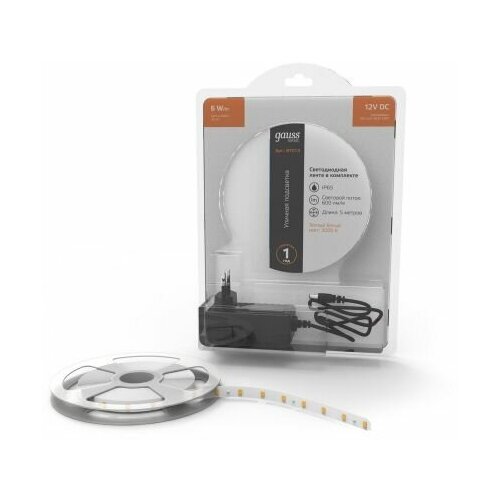 Светодиодная лента Gauss Basic в комплекте LED 2835/60 12V 6W/m 600lm/m 3000K 8mm IP65 5m 1/50