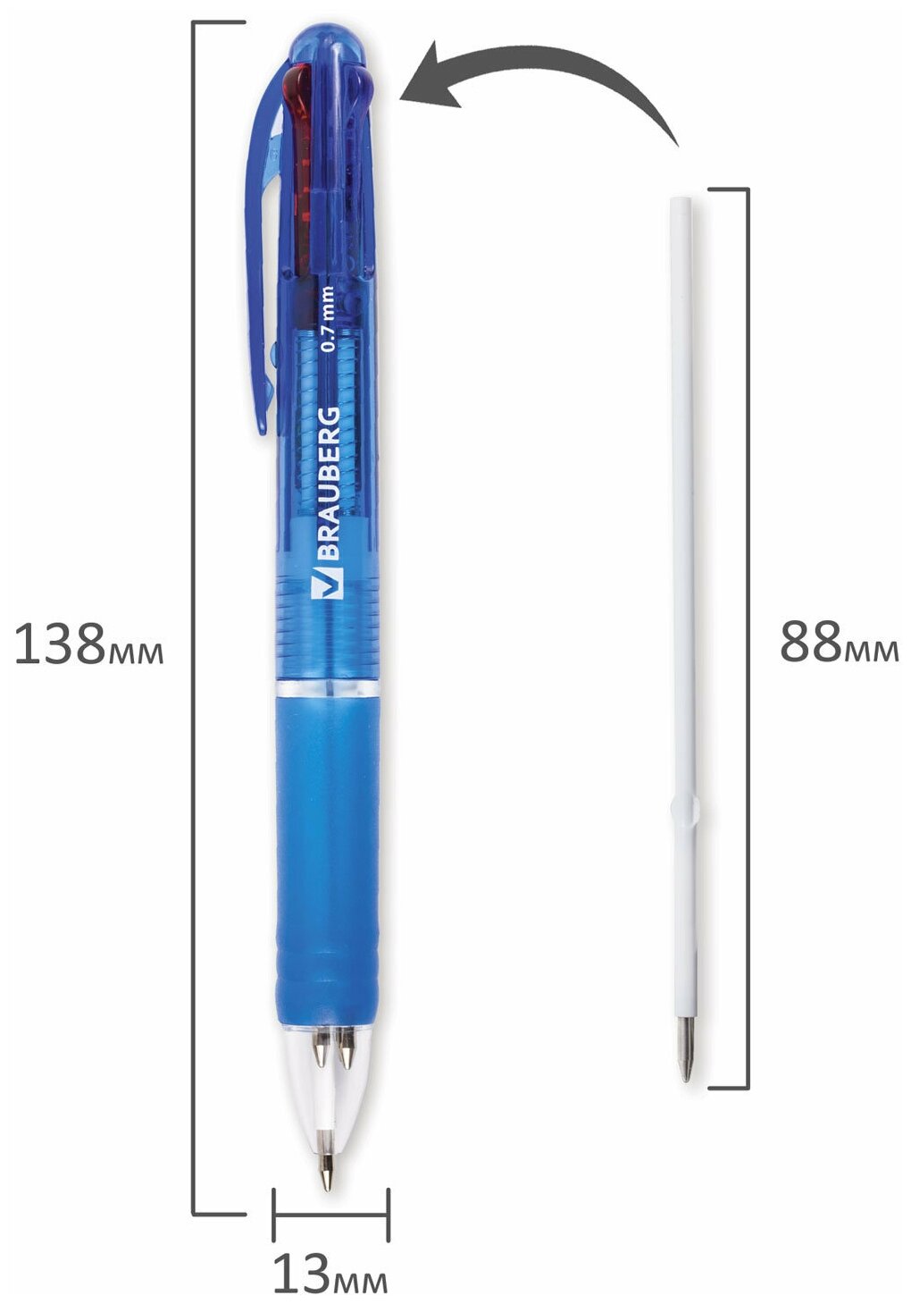 Ручка шариковая Brauberg автоматическая Spectrum, 4-цветная, 0,7 мм, линия 0,35 мм (синий, черный, красный, зеленый) (141513)