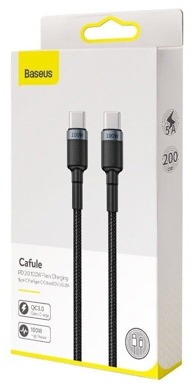 Кабель USB Type-C (m) - USB Type-C (m) 2м Baseus Cafule PD2.0 100W Flash Charging - Черный/Серый