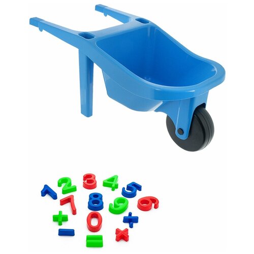 фото Игрушки для песочницы для снега тачка детская садовая синяя + песочный набор арифметика zebratoys