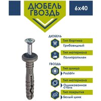 Дюбель-гвоздь 6х40 Daxmer грибовидный борт (200 шт)