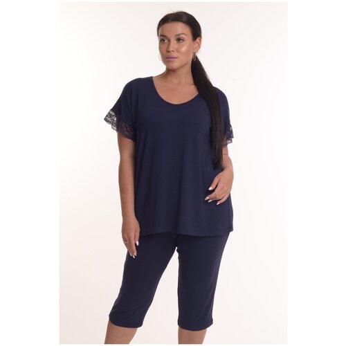 фото Пижама modellini, блуза, бриджи, короткий рукав, размер 48, синий
