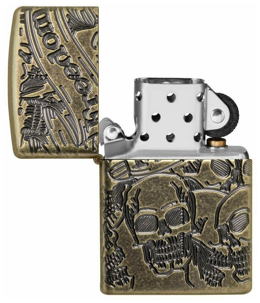 Зажигалка Zippo 49035 Бензиновая Armor Freedom Skull Antique Brass - фотография № 5