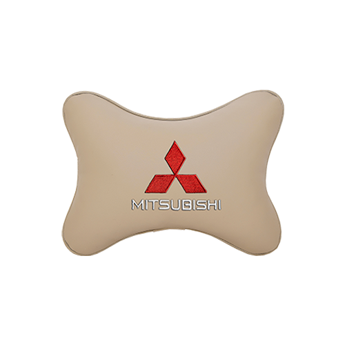 фото Подушка на подголовник экокожа beigeс логотипом автомобиля mitsubishi vital technologies