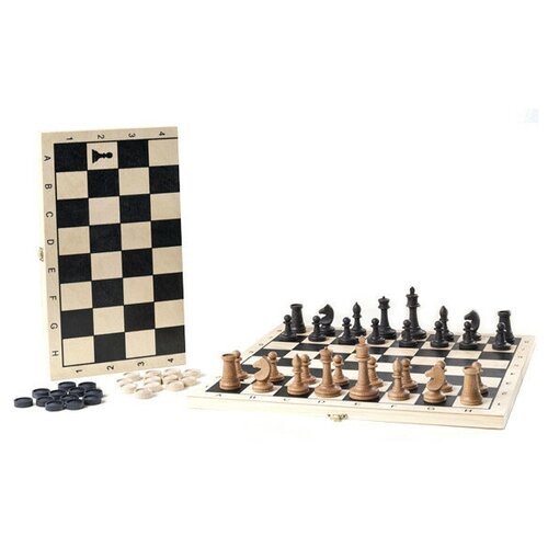 Игра 2в1 малая с классическими буковыми шахматами (шахматы, шашки) Классика (400*200*60)