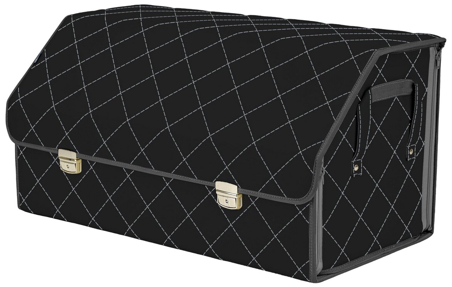 Органайзер-саквояж в багажник "Союз Премиум" (размер XL Plus). Цвет: черный с серой прострочкой Ромб.