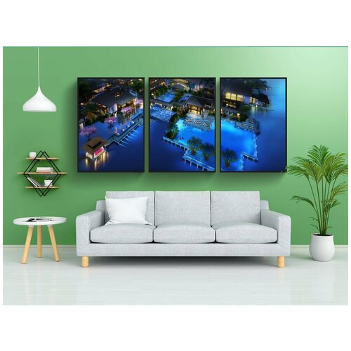 фото Набор модулных постеров для интерьера "спа, пейзаж, ночная точка зрения" 60x90 см. в тубусе, без рамки lotsprints