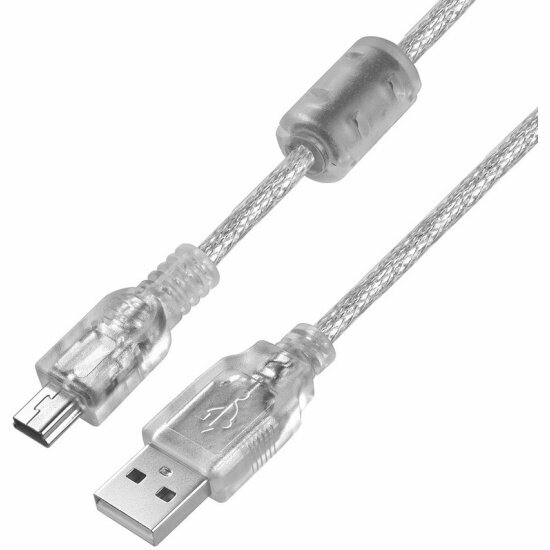 GCR Кабель Gcr PROF 2.0m USB 2.0, AM/mini 5P, прозрачный, ферритовые кольца, 28/24 AWG, экран, армированный, морозостойкий, -UM1M5P-BD2S-2.0m