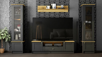 Стенка Прато-2 Черный для книг для одежды для посуды 372.8*217.8*43 Мегамебель