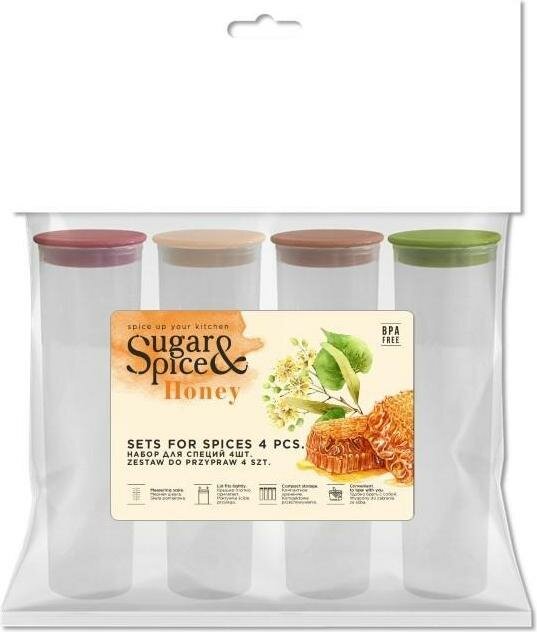 Наборы для специй Sugar&Spice коллекция Honey, мерная шкала, плотно прилегающая крышка, 4 шт, 135х32х116 (SE1123)