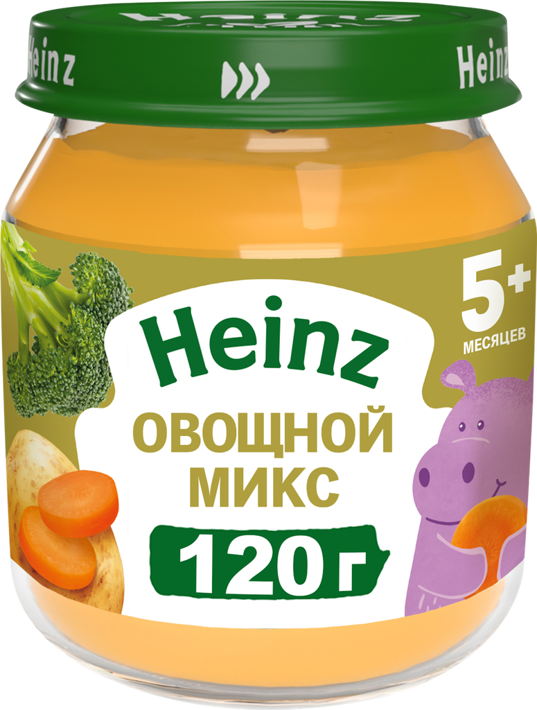 Пюре овощное HEINZ Natural Овощной микс, с 5 месяцев, 120г