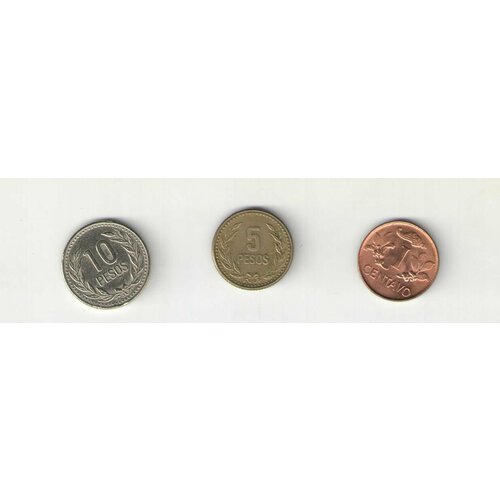 Монеты 1 сентаво и 5, 10 песо Колумбия 1969-1990