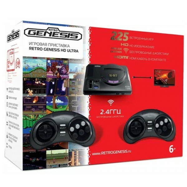 Игровая приставка SEGA Retro Genesis HD Ultra + 225 игр ZD-06b (2 беспроводных 2.4 ГГц джойстика, HDMI кабель)