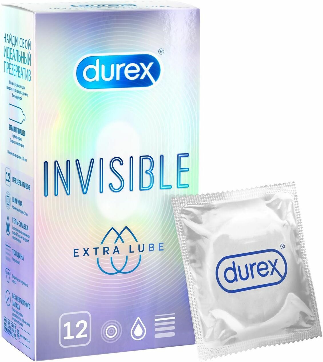 Презервативы Durex Invisible Extra Lube, 12 шт.