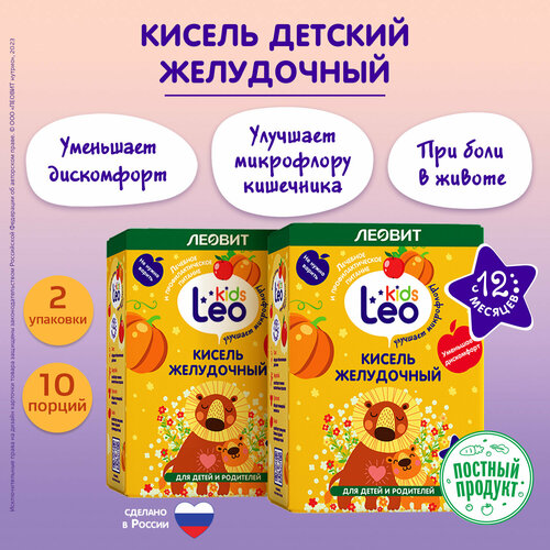 Детский желудочный кисель LeoKids от Леовит 10 пакетов по 12 г