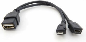 Переходник кабель OTG Micro USB с доп. питанием в Micro USB гнездо