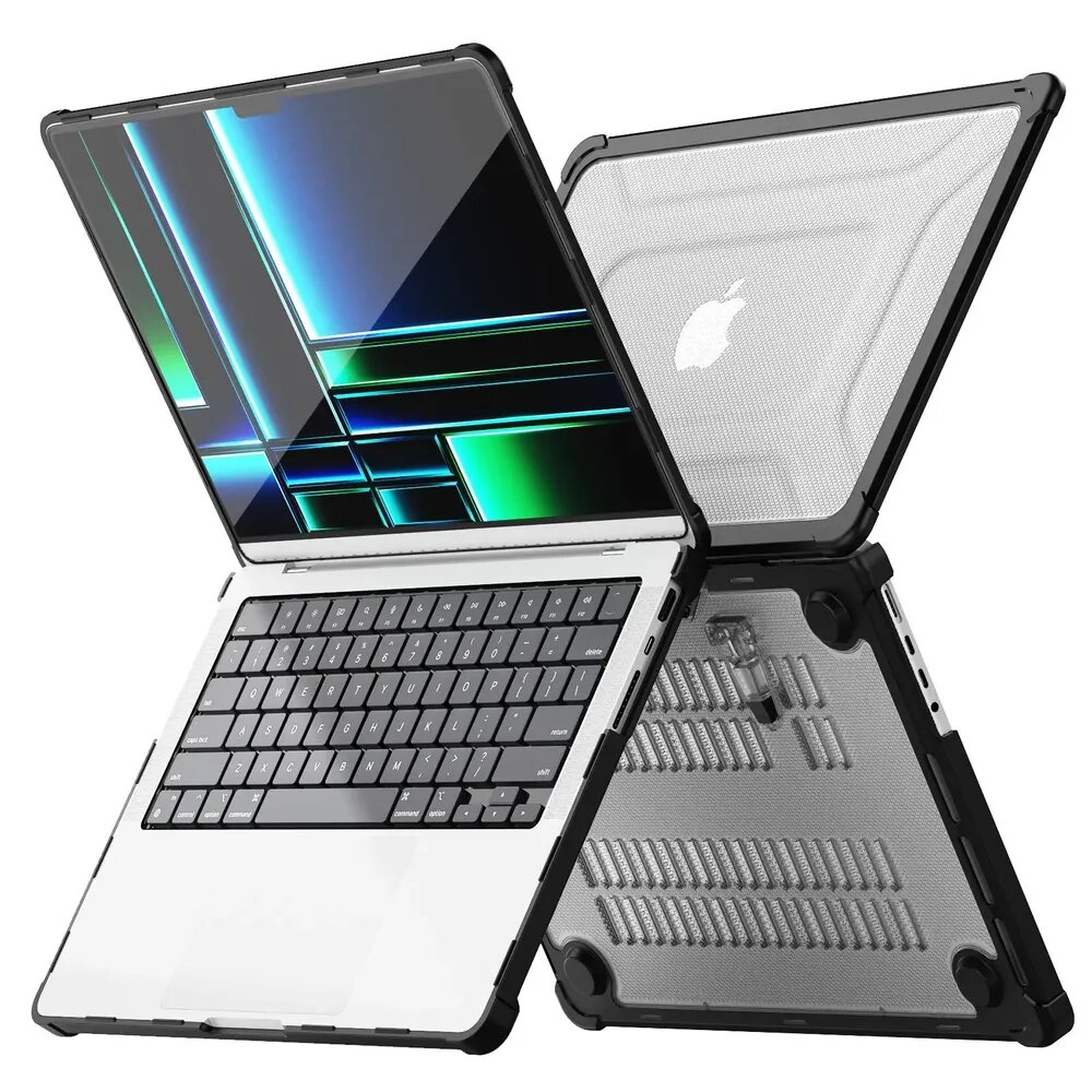 Противоударный бампер ShockProof HardShell Case для ноутбука, чехол-накладка для MacBook для MacBook Pro 14 M1 2021 (A2442), M2 2023 (A2779), M3 2023 (A2992, A2918), Цвет: Черный матовый