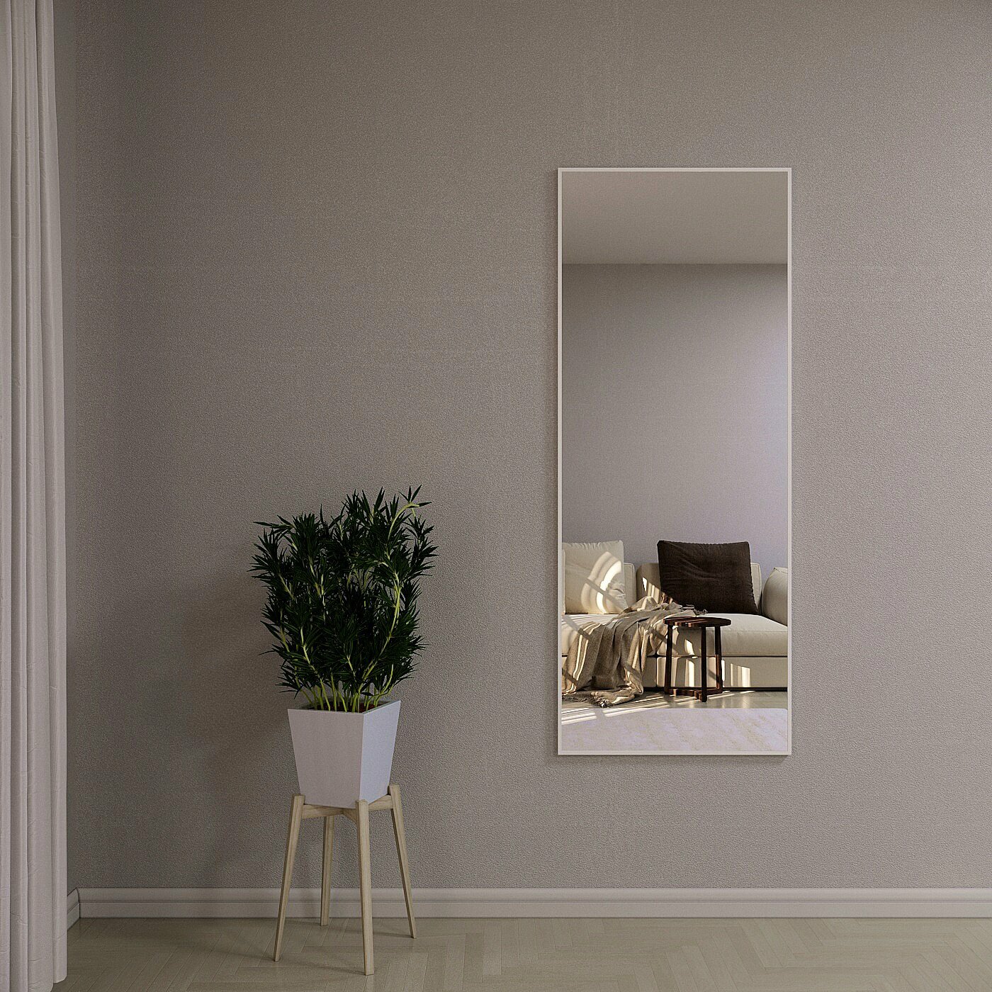 Зеркало настенное в алюминиевой раме Market-house , 160х60 см. Белое