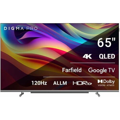 Телевизор QLED Digma Pro 65 QLED 65L Google TV Frameless черный/серебристый 4K Ultra HD 120Hz HSR DVB-T DVB-T2 DVB-C DVB-S DVB-S2 USB 2.0 WiFi Smart T