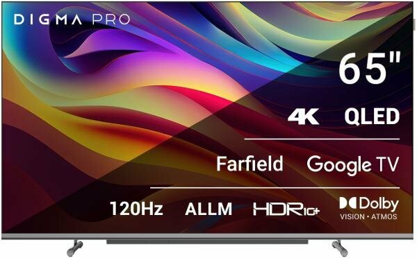 Телевизор QLED Digma Pro 65 QLED 65L Google TV Frameless черный/серебристый 4K Ultra HD 120Hz HSR DVB-T DVB-T2 DVB-C DVB-S DVB-S2 USB 2.0 WiFi Smart T
