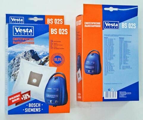 Пылесборники (VESTA FILTER BS 02S синтетика комл. 4шт.+2 фильтра)