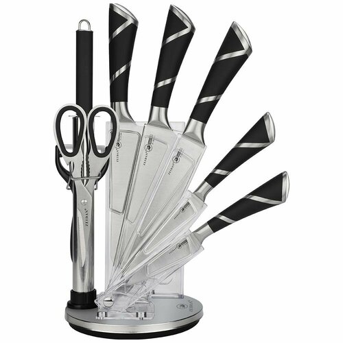 Набор ножей кухонных на подставке 9 предметов Zeidan ножи кухонные сталь с подставкой в комплекте нож универсальный стальной 5 шт подставка для ножей овощечистка ножницы кухонные точилка для ножей